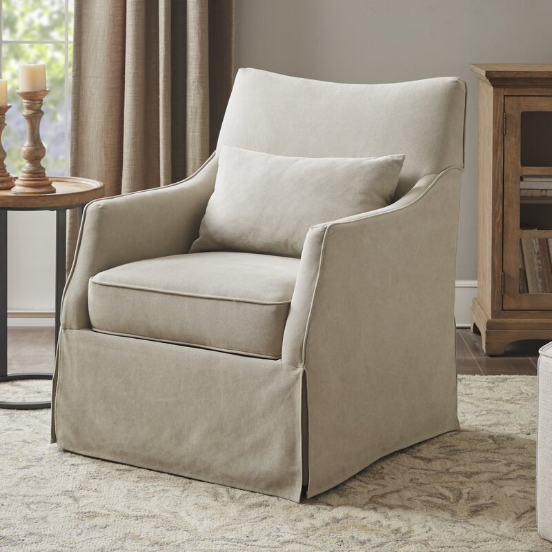 Martha Stewart London Farmhouse Skirted Swivel Chair with Lumbar Pillow - Image 2