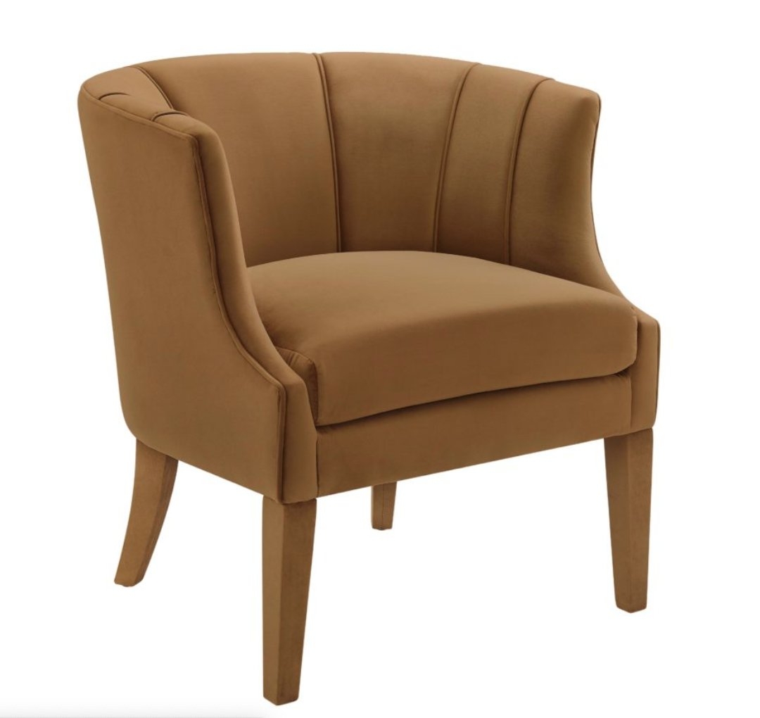 Saylor Cognac Velvet Chair, Restock in 10/21/23 - Image 0