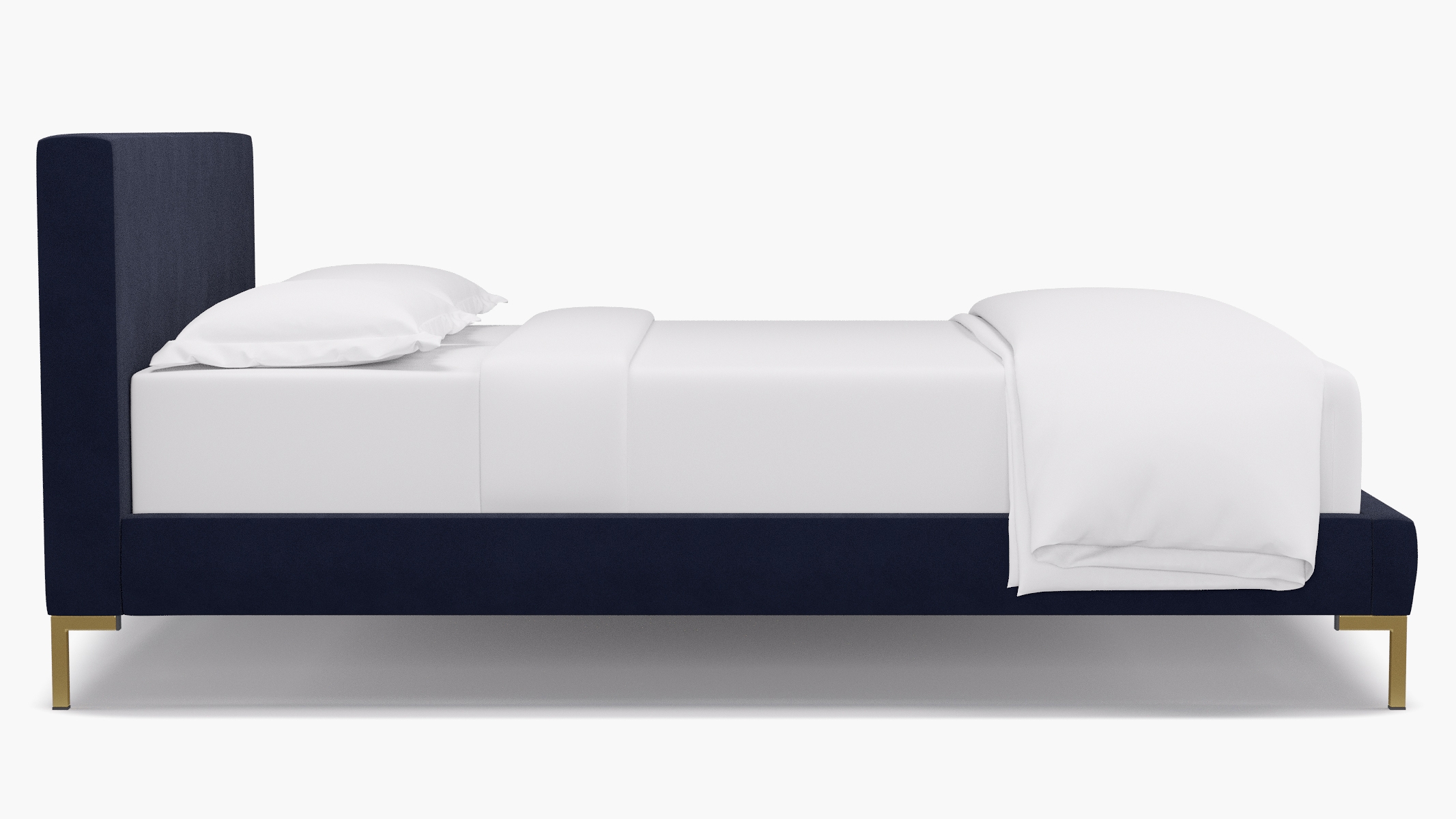Modern Platform Bed - Navy Velvet - Queen - Brass - Image 2
