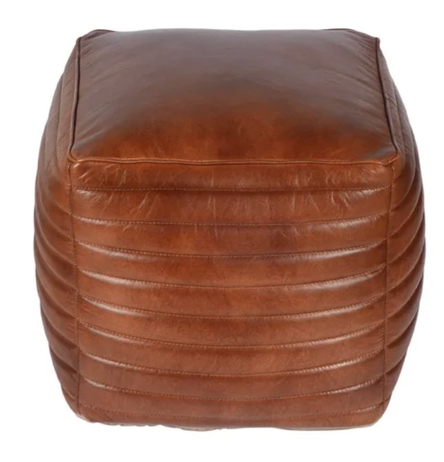 Andrade 15.75" Genuine Leather Square Pouf Ottoman - Image 1
