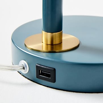 Mid-Century Task Table Lamp + USB, Petrol Blue, Antique Brass - Image 4