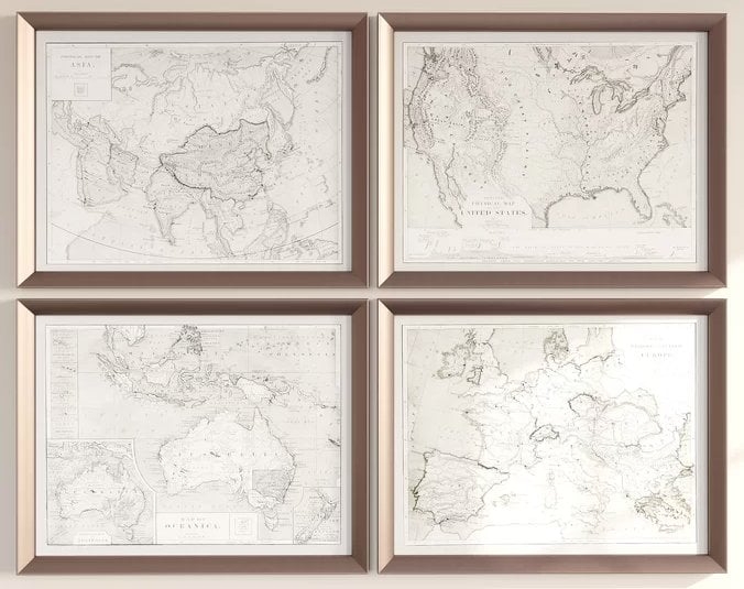 'World Maps' by Grace Feyock - 4 Piece Picture Frame Graphic Art Print Set on Wood - Image 0