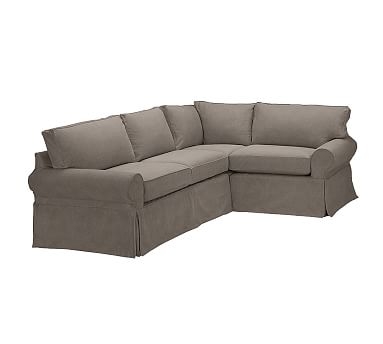 PB Basic Slipcovered Left Arm 3-Piece Corner Sectional, Polyester Wrapped Cushions, Performance Heathered Tweed Graphite - Image 0