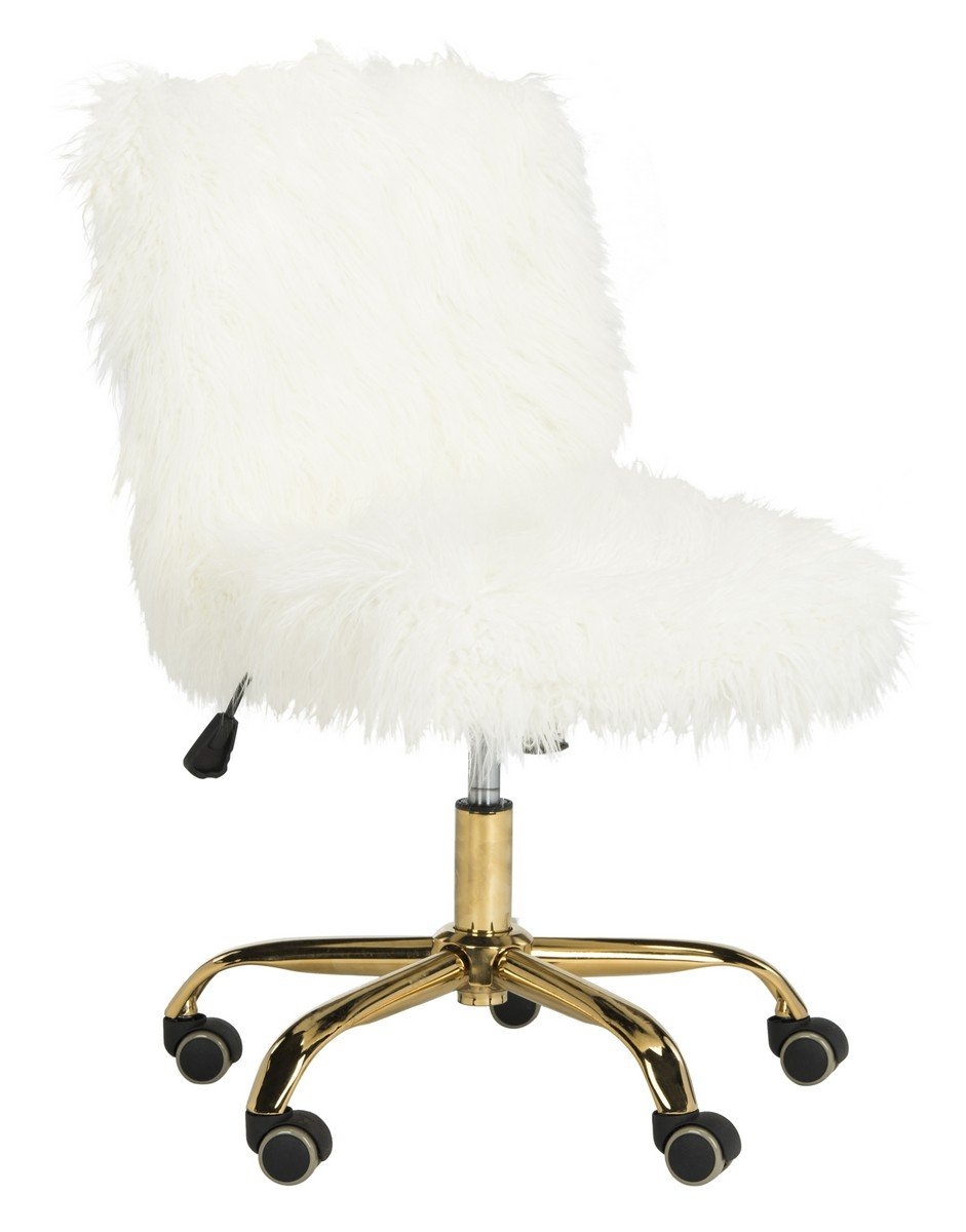 Whitney Faux Sheepskin Gold Leg Swivel Office Chair - White/Gold - Arlo Home - Image 0