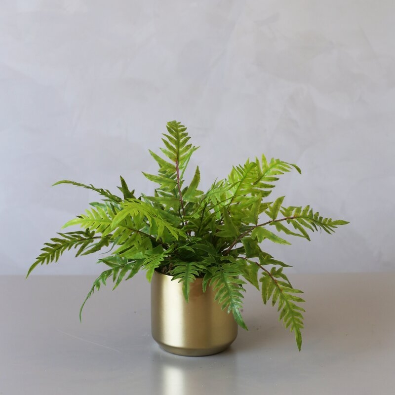 Potted Artificial Brake Desktop Palm Plant in Vase - Image 0