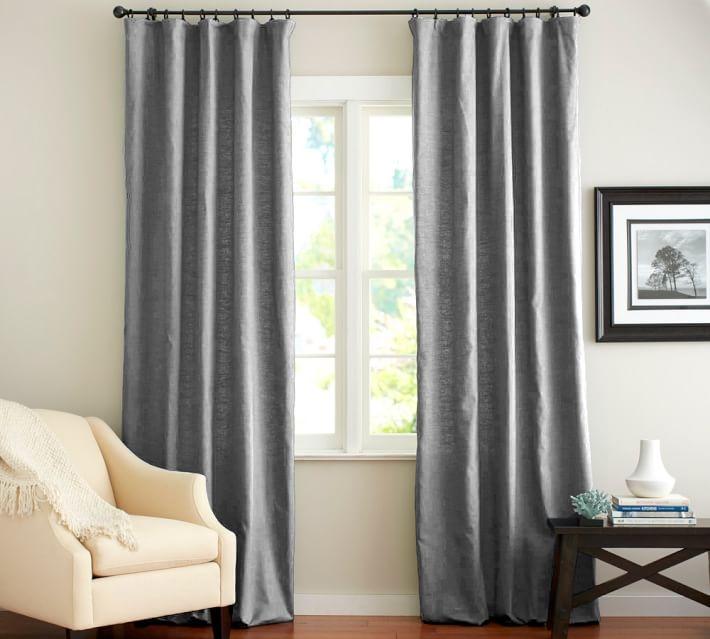 EMERY LINEN/COTTON POLE-POCKET CURTAIN - GRAY, black-out lining - Image 2