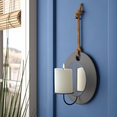 Metal Sconce with Rope and Mirror - Image 0
