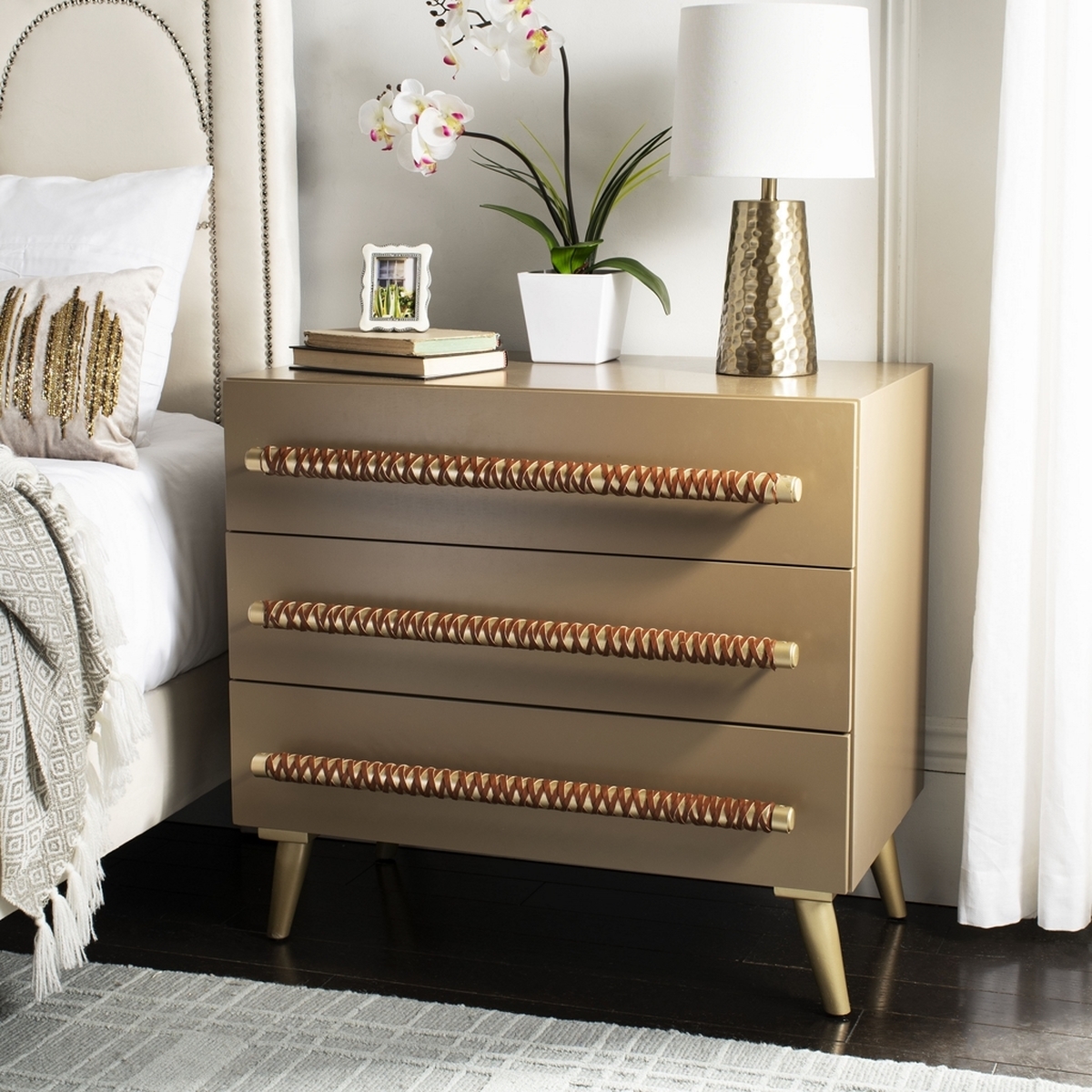 Raquel 3 Drawer Chest - Taupe/Gold - Arlo Home - Image 2