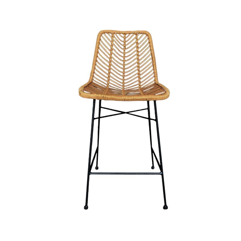 Rattan Bar Stool With Black Metal Frame, Use For Indoor And Outdoor Bars, Kitchen Island - Comfortable Design And Durable Metal Frame - Image 0