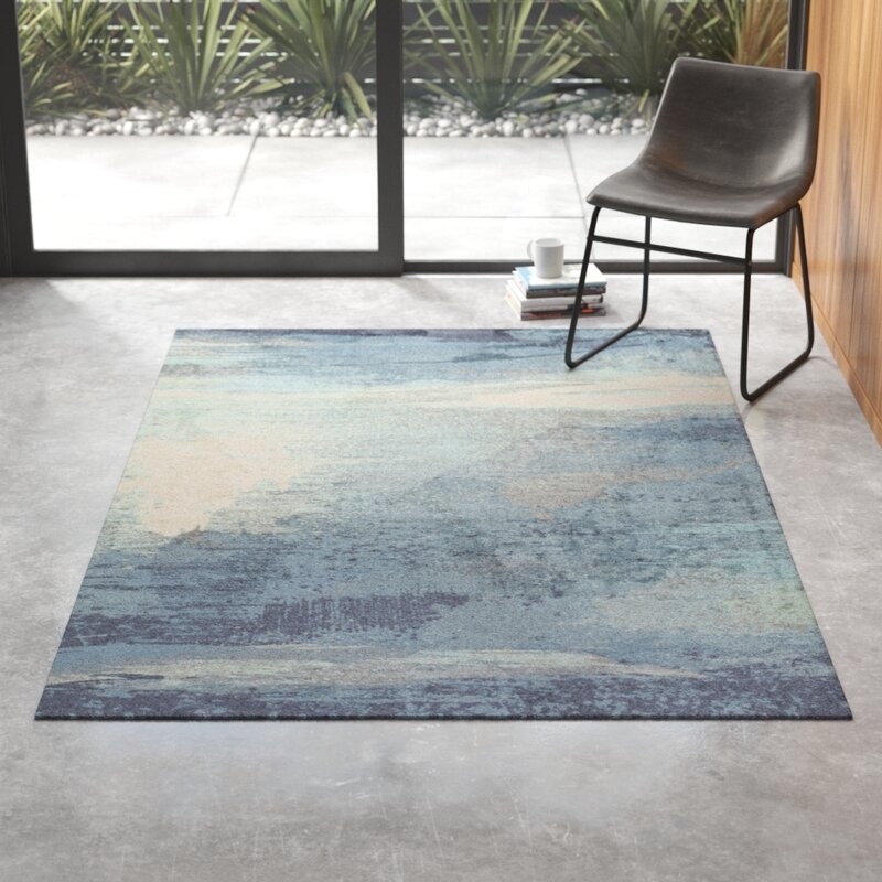 Abstract Blue/Cream Area Rug - Image 0