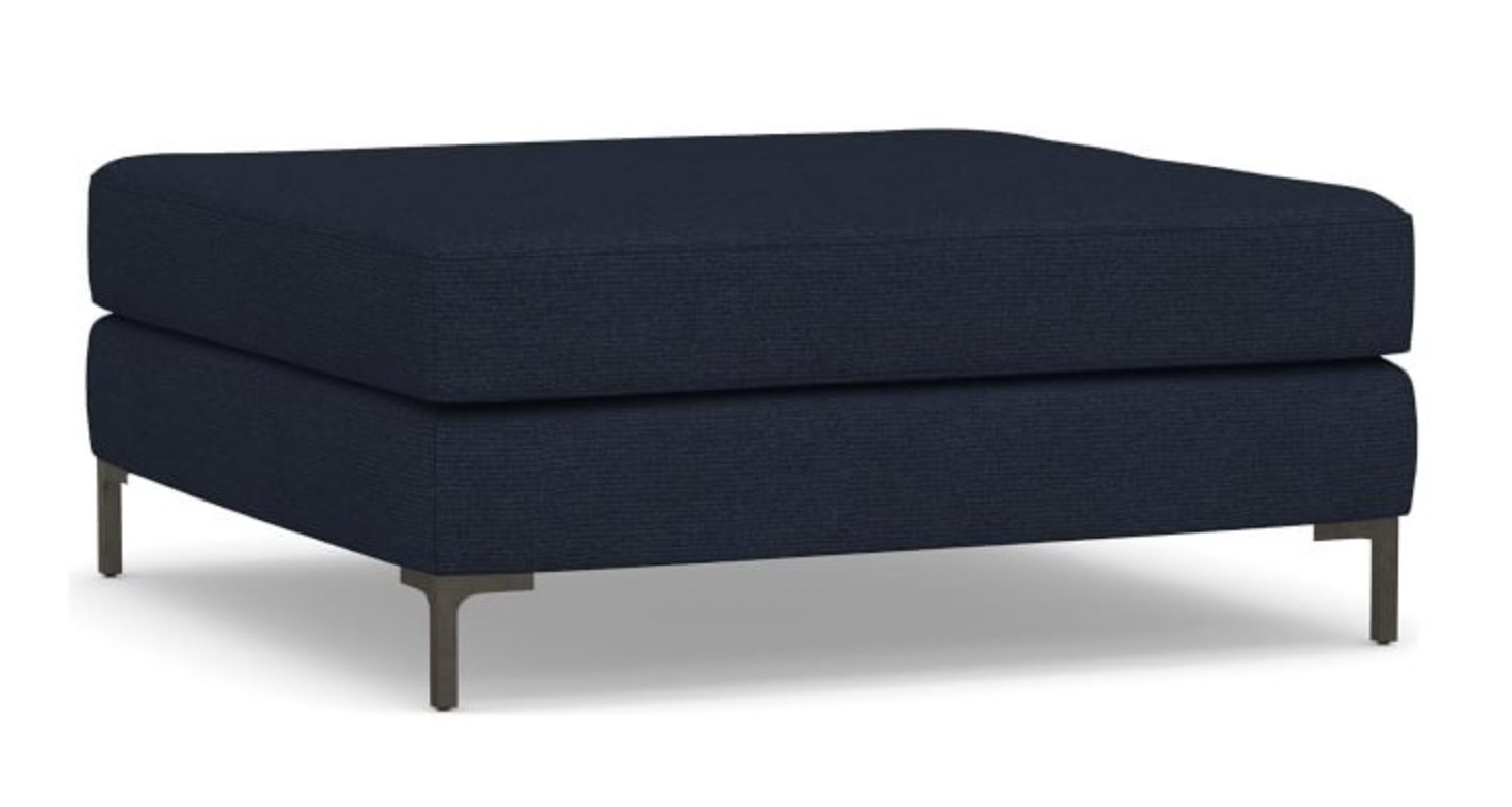 Jake Upholstered Sectional Ottoman with Bronze Legs, Polyester Wrapped Cushions, Performance Heathered Basketweave Navy - Image 0