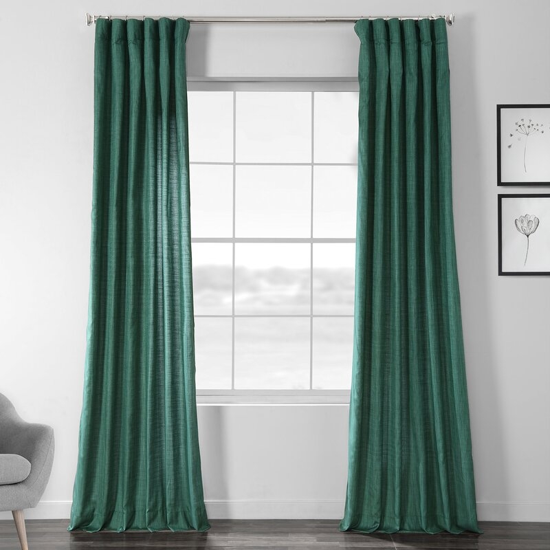 Designer Chambray Textured Solid Room Darkening Rod Pocket Single Curtain Panel - 50x96", meadow green - Image 0