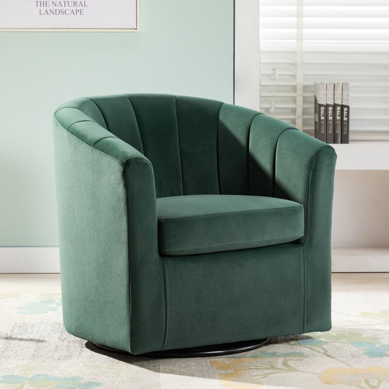 Barrentine 30.3'' Wide Tufted Velvet Yes Barrel Chair / Green Velvet - Image 1