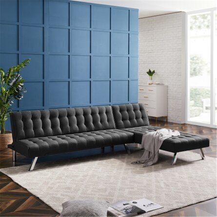 Reversible Sectional Sleeper Chaise Lounger,Convertible Futon Sofa Bed, Fabric And Tufting Detail - Image 2