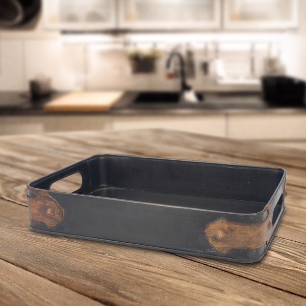 Mclemore Slate Steel Tray with Rust Trin - Image 0