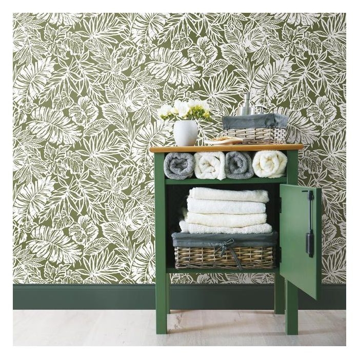 Batik Tropical Leaf Peel and Stick Wallpaper - Image 1