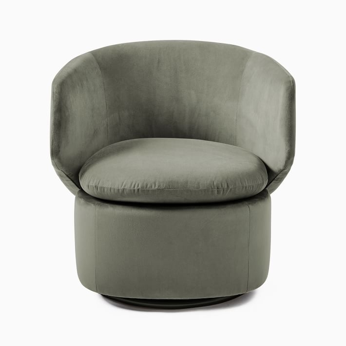 Crescent Swivel Chair, Distressed Velvet, Green Spruce, Concealed Support - Image 1