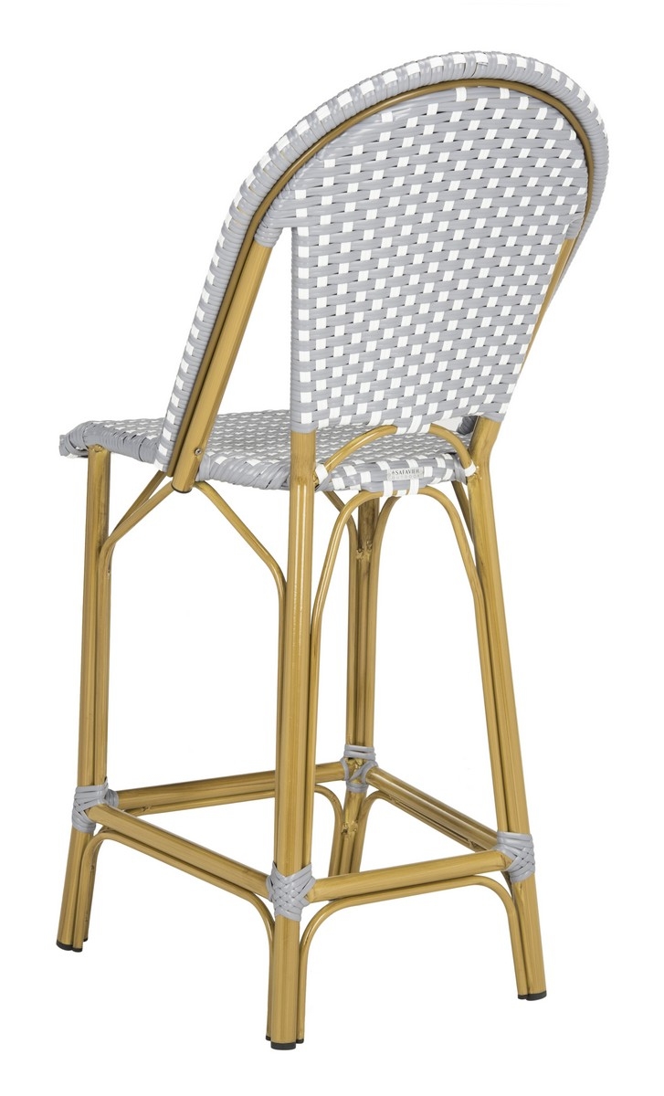 Gresley Indoor-Outdoor Stacking French Bistro Counter Stool - Grey/White - Safavieh - Image 4