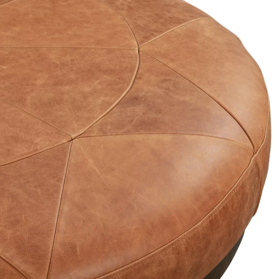 Rowland Genuine Leather Round Cocktail Ottoman - Image 2