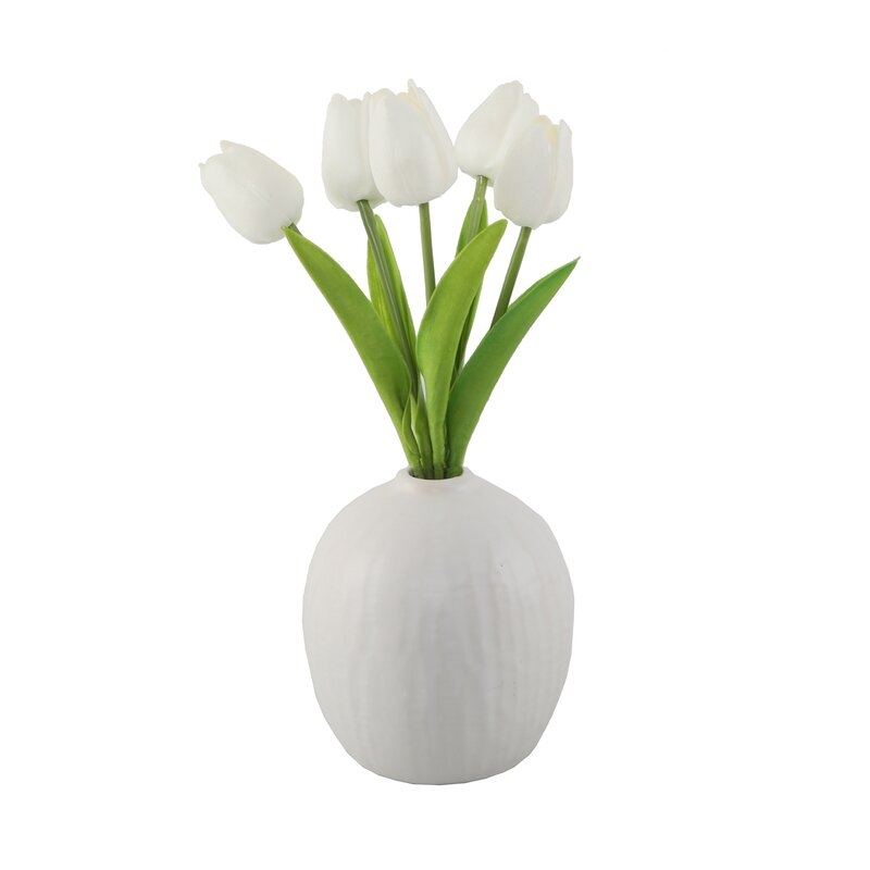 Tulips Centerpiece in Vase - White - Image 0