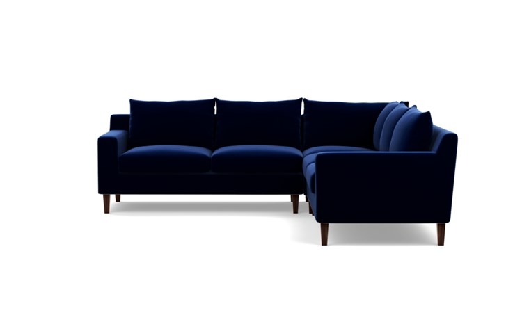 Sloan corner sectional sofa - Bergen Blue Mod Velvet - Oiled Walnut Tapered Square Wood legs - 101" - standard cushions - standard fill - Image 0