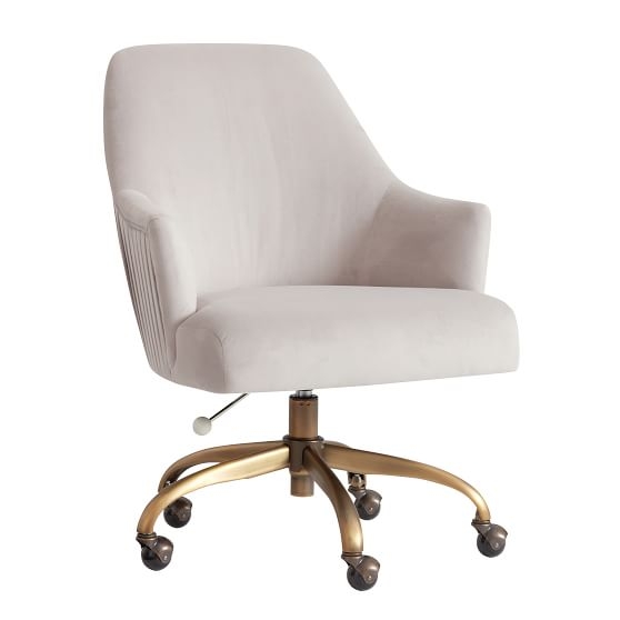 Performance Everyday Velvet Gray Pleated Swivel Desk Chair - Image 0