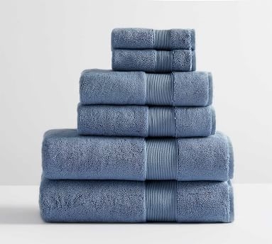 PB Classic Organic Bath, Hand, &amp; Washcloth Towels, Set of 6, Light Blue - Image 1