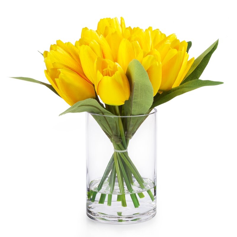 18 Heads Silk Tulips Floral Arrangement in Vase - Image 0