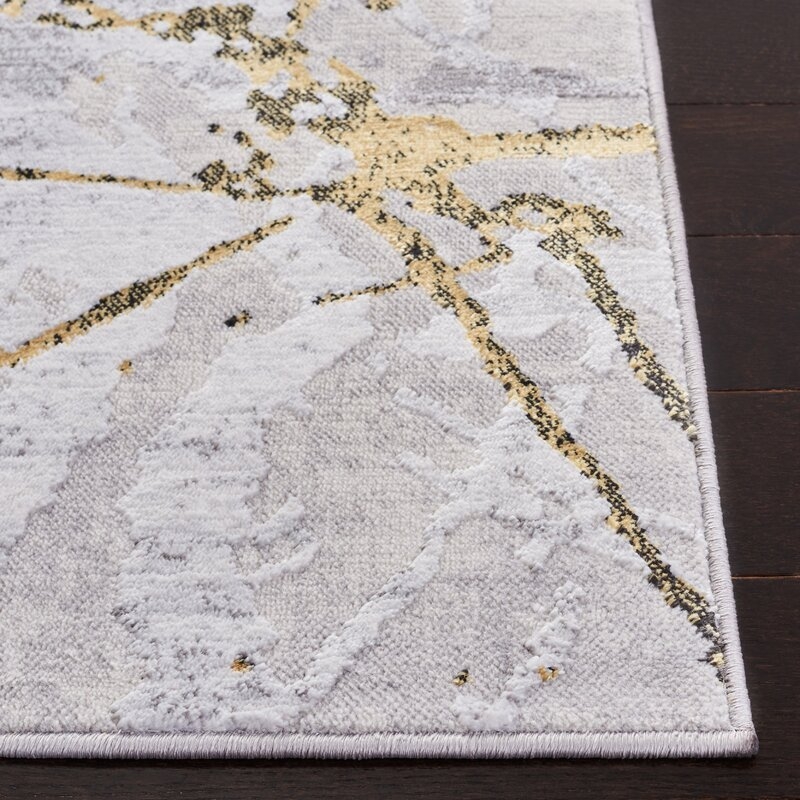 Abstract Grey / Gold Area Rug - Image 2