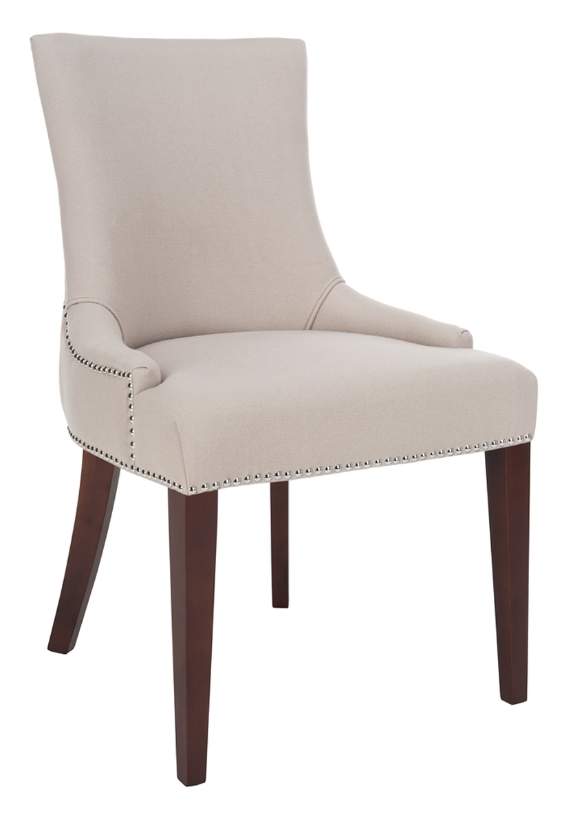 Becca 19''H Linen Dining Chair - Silver Nail Heads - Taupe/Cherry Mahogany - Arlo Home - Image 1
