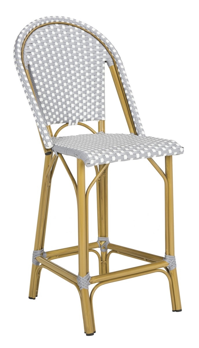 Gresley Indoor-Outdoor Stacking French Bistro Counter Stool - Grey/White - Safavieh - Image 3