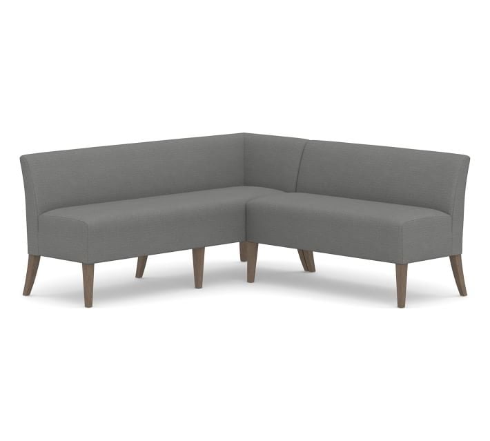 Modular Upholstered Banquette Set, Gray Wash Leg, Basketweave Slub Charcoal - Image 6