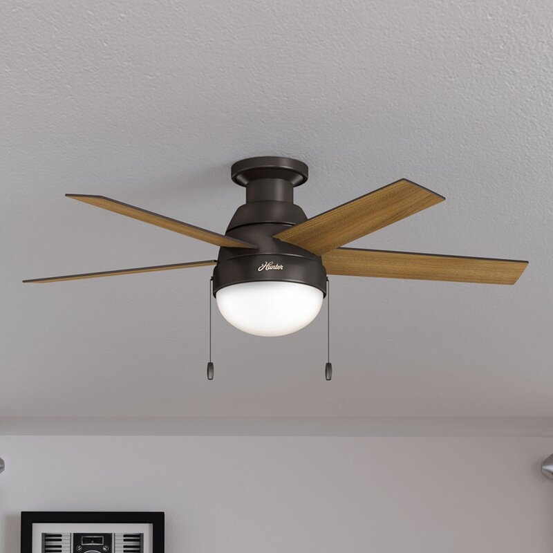 46" Anslee 5 - Blade LED Flush Mount Ceiling Fan with Pull Chain and Light Kit Included - Image 0