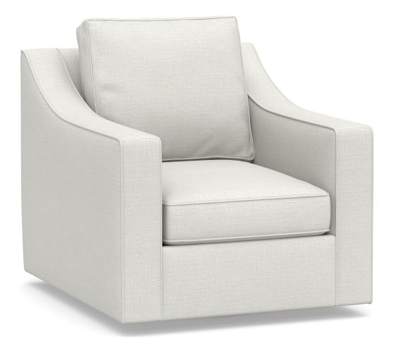 Cameron Slope Arm Upholstered Deep Seat Swivel Armchair, Polyester Wrapped Cushions, Basketweave Slub Ivory - Image 0