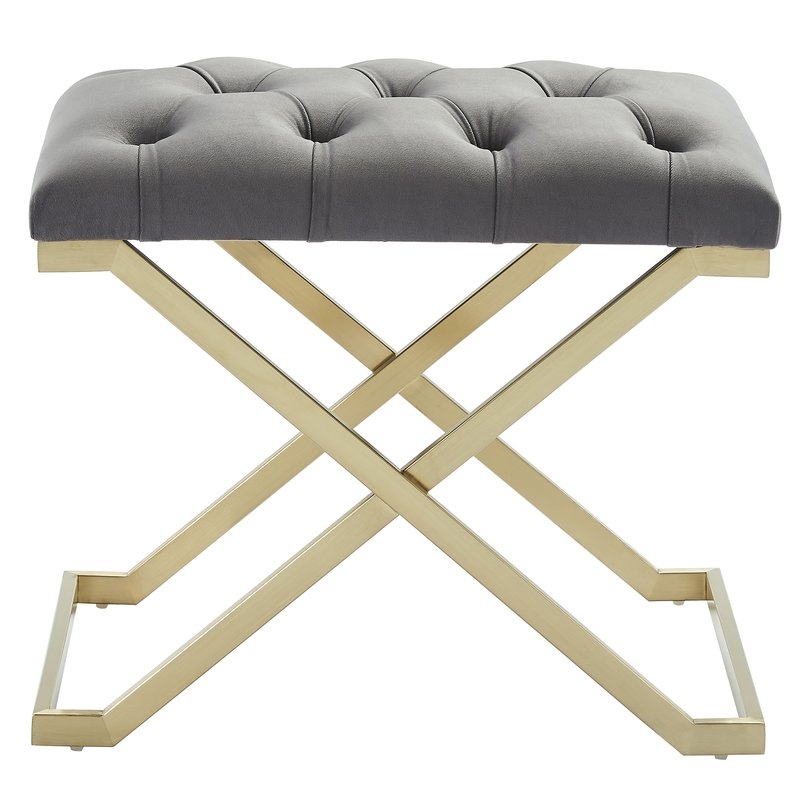 Heeter Upholstered Bench, Gray & Gold - Image 0