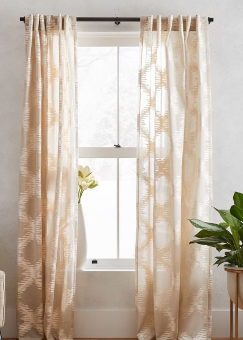 Semi-Sheer Trellis Clipped Jacquard Curtain - Belgian Flax/Ivory - Image 0