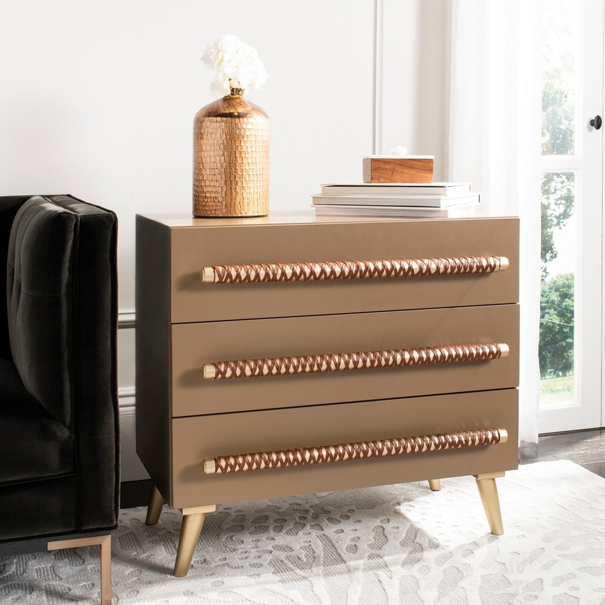 Raquel 3 Drawer Chest - Taupe/Gold - Arlo Home - Image 5
