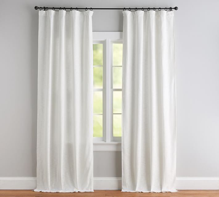 Seaton Textured Cotton Rod Pocket Curtain - White, Blackout Lining - Image 0