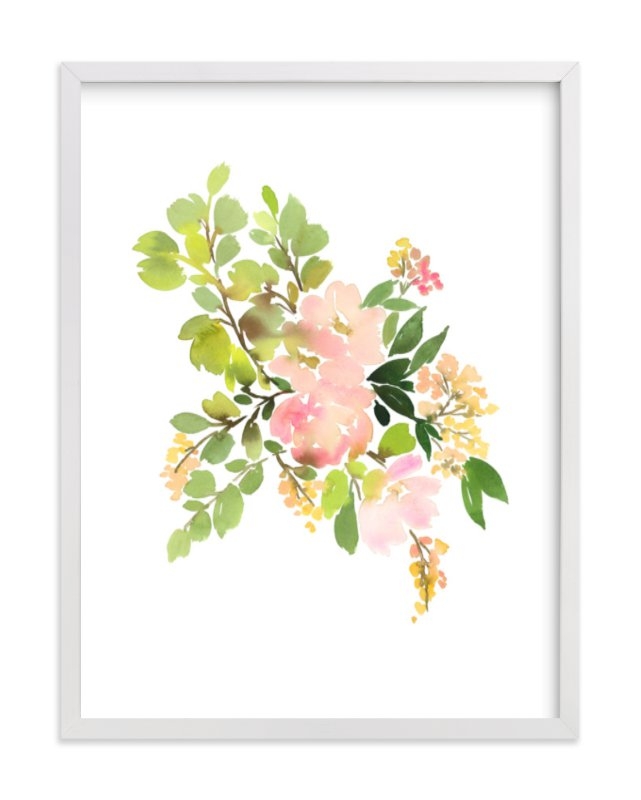 Flora in Peach II with white Wood Frame, No Border - Image 0