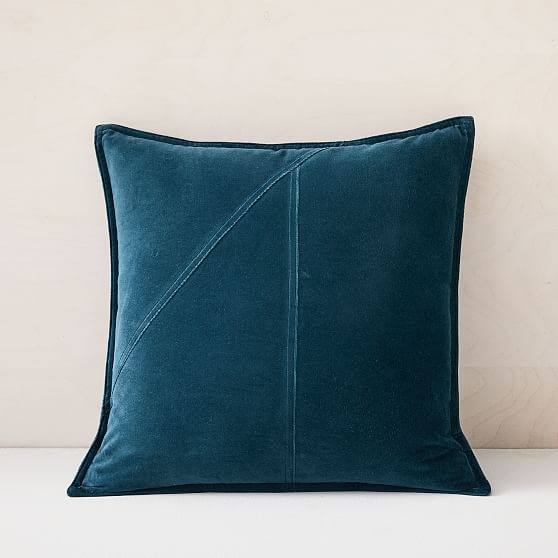 Washed Cotton Velvet Pillow Cover, 18"x18", Teal Blue - Image 0
