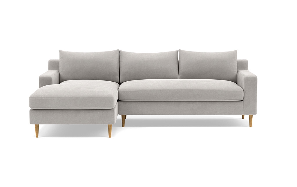 Sloan Left Chaise Sectional, Performance Velvet - Sterling, Tapered Round Wood - Natural Oak - Image 0