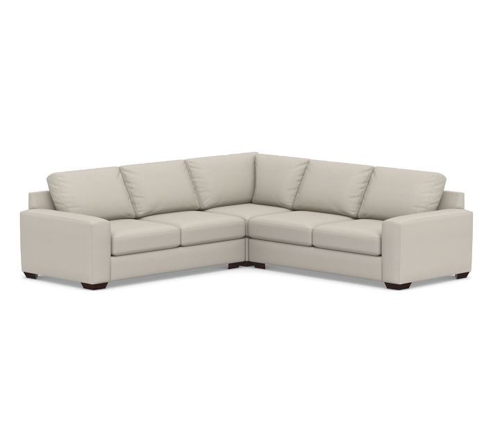 Big Sur Square Arm Upholstered 3-Piece L-Shaped Corner Sectional, Down Blend Wrapped Cushions, Performance Heathered Tweed Pebble - Image 0