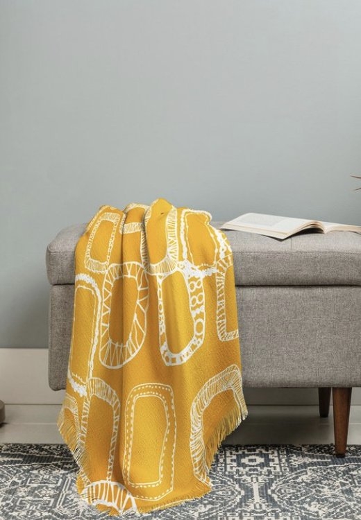 SHAPES AND SQUARES MUSTARD Throw Blanket - Image 2