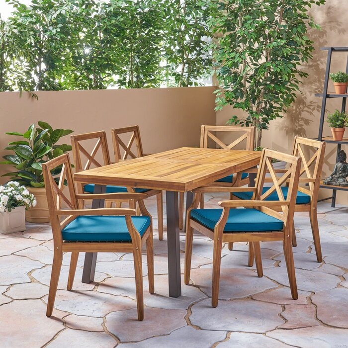 Nader Outdoor 7 Piece Dining Set with Cushions - Image 2