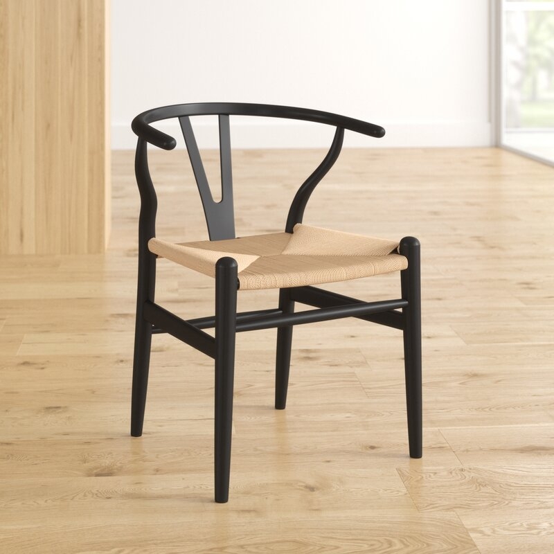 Solid Wood Dining Chair - set of 2 - black frame and natural seat - Image 1