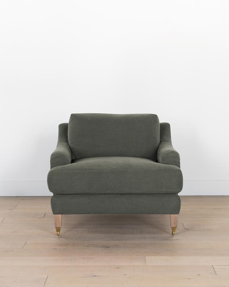 LUCILLE ENGLISH ROLL ARM CHAIR - Moss Linen - Image 0