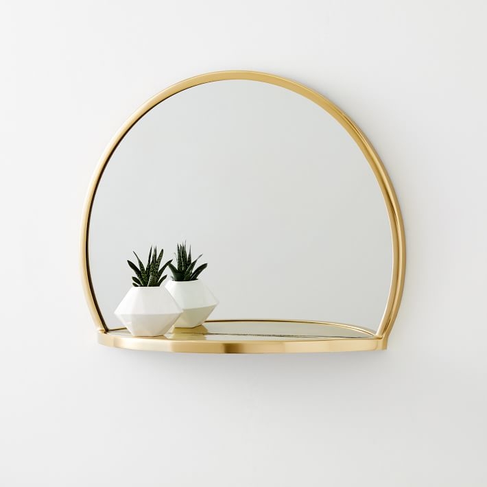 Decorated Brass Circle Shelf Mirror - Image 0