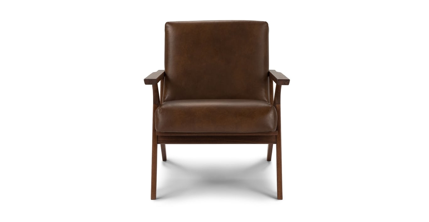 Otio Brown Leather Walnut Lounge Chair - Image 1