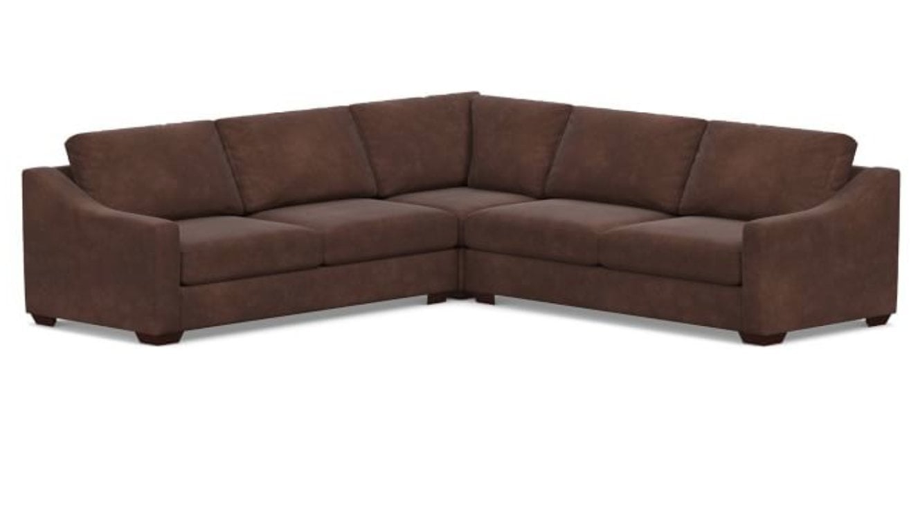 Big Sur Slope Arm Leather 3-Piece L-Shaped Corner Sectional, Down Blend Wrapped Cushions, Nubuck Cocoa - Image 0