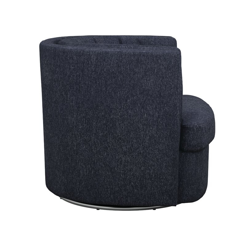 Recessed-Arm Tufted Swivel Chair Dark Blue - Image 2
